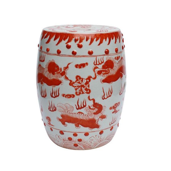 Porcelain Garden Stool - Red Lion 1462 By Legend Of Asia