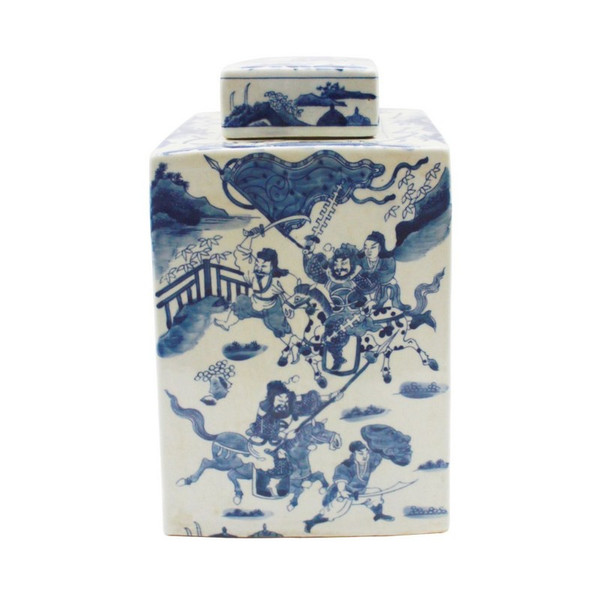 Blue & White Warrior Square Tea Porcelain Jar 1465 By Legend Of Asia