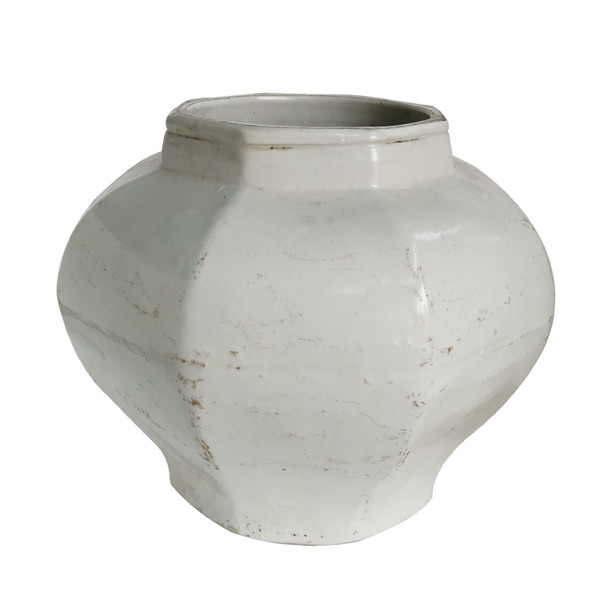 White Crackle Octagonal Jar 1539-WC By Legend Of Asia