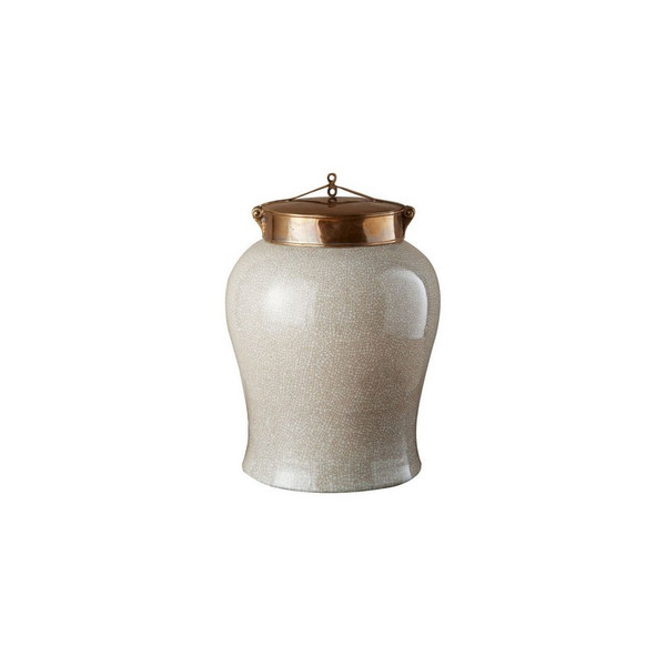 Off White Crackle Porcelain Jar With Bronze Glaze Lid 1820W-L