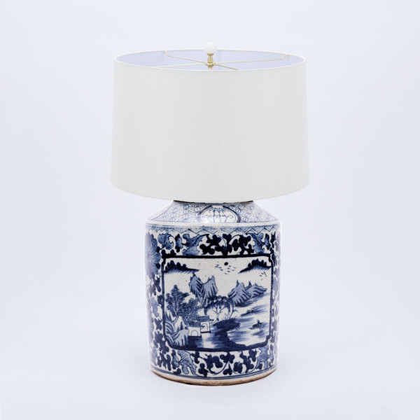 Table Lamp Dynasty Tea Jar Floral Landscape Medallion L1198 By Legend Of Asia