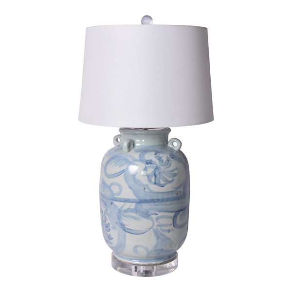 Blue & White Four Loop Handle Jar Twisted Flower Lamp L1387-BW By Legend Of Asia