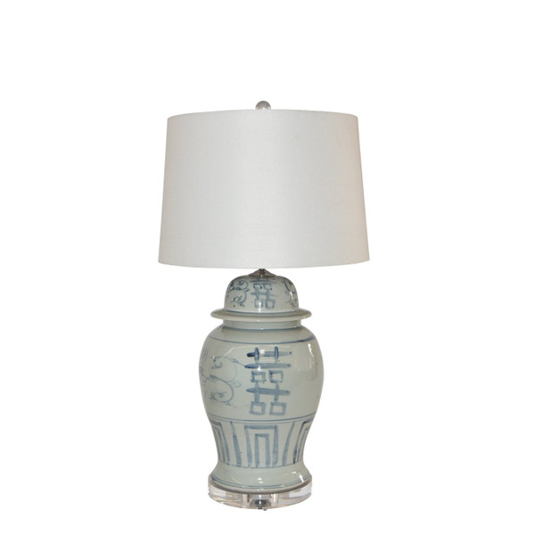 Blue And White Porcelain Seagrass Double Happiness Temple Jar Lamp L1391-BW By Legend Of Asia