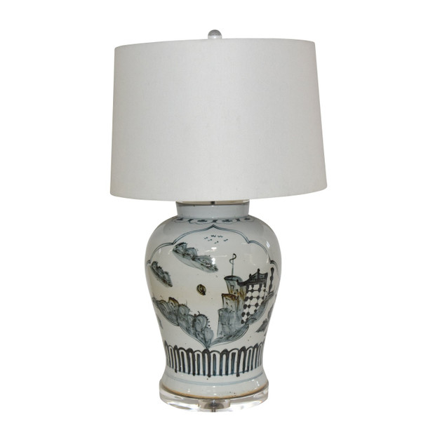Blue And White Landscape Medallion Open Top Jar Lamp L1561 By Legend Of Asia