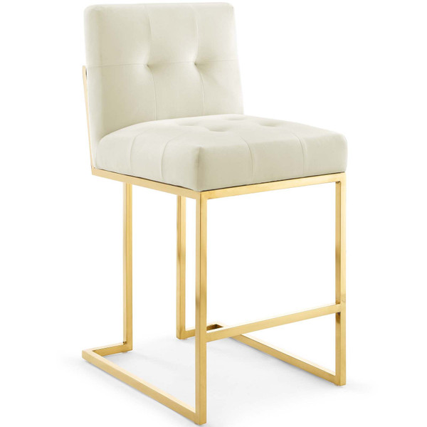 Privy Gold Stainless Steel Performance Velvet Counter Stool EEI-3853-GLD-IVO By Modway