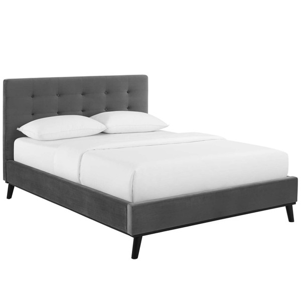 Mckenzie Queen Biscuit Tufted Performance Velvet Platform Bed MOD 6006 GRY by Modway Furniture