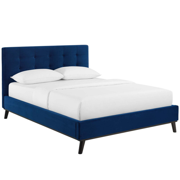 Mckenzie Queen Biscuit Tufted Performance Velvet Platform Bed MOD 6006 NAV by Modway Furniture