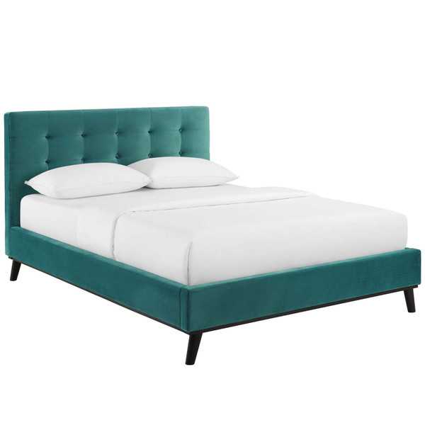 Mckenzie Queen Biscuit Tufted Performance Velvet Platform Bed MOD 6006 TEA by Modway Furniture