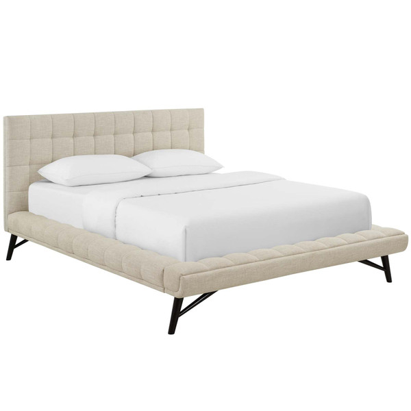 Julia Queen Biscuit Tufted Upholstered Fabric Platform Bed MOD 6007 BEI by Modway Furniture
