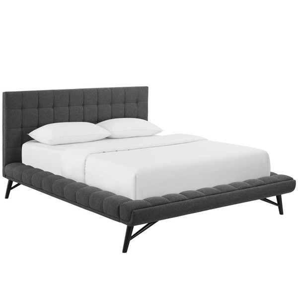Julia Queen Biscuit Tufted Upholstered Fabric Platform Bed MOD 6007 GRY by Modway Furniture