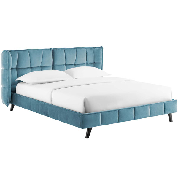 Makenna Queen Performance Velvet Platform Bed MOD 6081 SEA by Modway Furniture