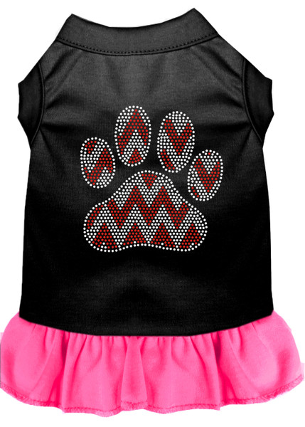 Candy Cane Chevron Paw Rhinestone Dog Dress Black With Bright Pink Xxl 57-70 BKBPKXXL By Mirage