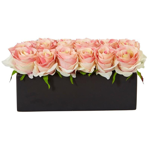 Roses In Rectangular Planter 1487-LP By Nearly Natural