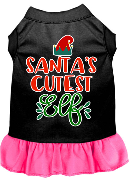 Santa'S Cutest Elf Screen Print Dog Dress Black With Bright Pink Sm 58-408 BKBPKSM By Mirage