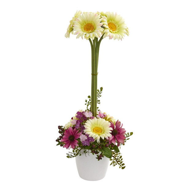 Gerber Daisy Artificial Arrangement In Ceramic Vase 1628-CR By Nearly Natural