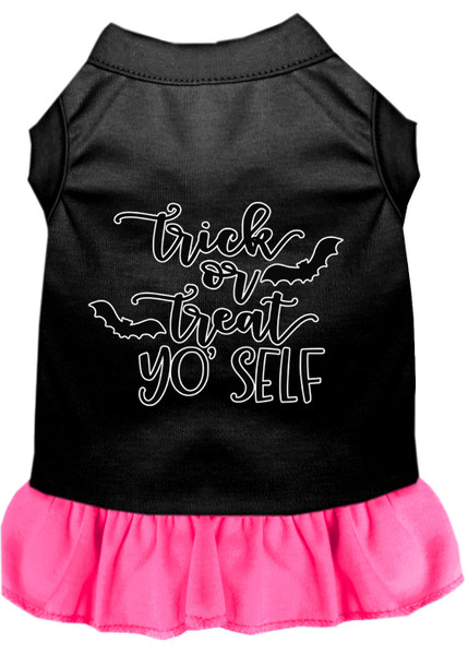 Trick Or Treat Yo' Self Screen Print Dog Dress Black With Bright Pink Lg 58-437 BKBPKLG By Mirage