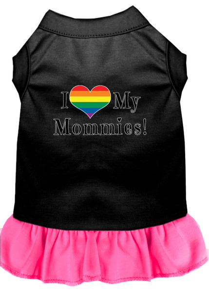 I Heart My Mommies Screen Print Dog Dress Black With Bright Pink Sm 58-76 BKBPKSM By Mirage