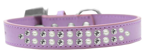Two Row Pearl And Clear Crystal Size 12 Lavender Dog Collar 613-04 LV-12 By Mirage
