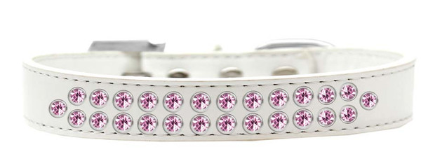 Two Row Light Pink Crystal Size 12 White Dog Collar 613-06 WT-12 By Mirage