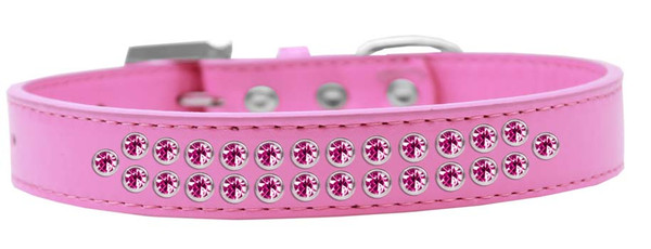 Two Row Bright Pink Crystal Size 12 Bright Pink Dog Collar 613-07 BPK-12 By Mirage