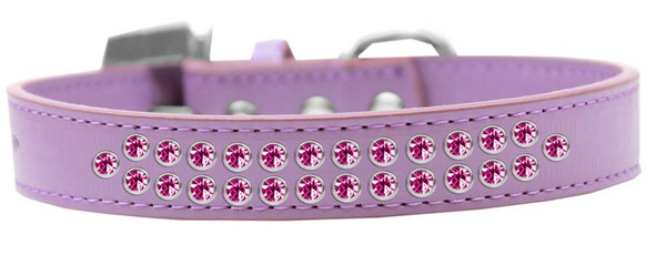 Two Row Bright Pink Crystal Size 12 Lavender Dog Collar 613-07 LV-12 By Mirage