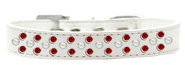 Sprinkles Dog Collar Pearl And Red Crystals Size 16 White 616-10 WT-16 By Mirage