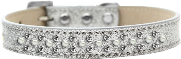 Sprinkles Ice Cream Dog Collar Pearl And Clear Crystals Size 12 Silver 616-12 SV-12 By Mirage