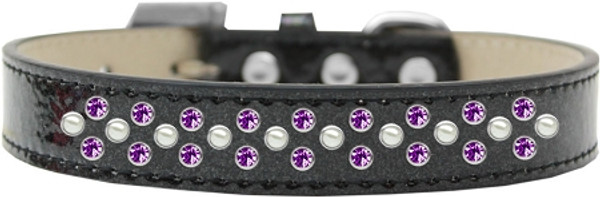 Sprinkles Ice Cream Dog Collar Pearl And Purple Crystals Size 12 Black 616-20 BK-12 By Mirage