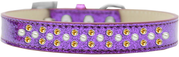 Sprinkles Ice Cream Dog Collar Pearl And Yellow Crystals Size 16 Purple 616-22 PR-16 By Mirage