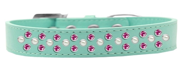 Sprinkles Dog Collar Pearl And Bright Pink Crystals Size 16 Aqua 616-4 AQ-16 By Mirage