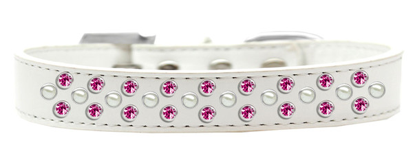 Sprinkles Dog Collar Pearl And Bright Pink Crystals Size 12 White 616-4 WT-12 By Mirage