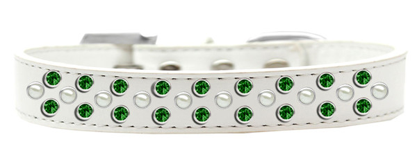 Sprinkles Dog Collar Pearl And Emerald Green Crystals Size 18 White 616-5 WT-18 By Mirage