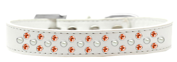 Sprinkles Dog Collar Pearl And Orange Crystals Size 20 White 616-8 WT-20 By Mirage
