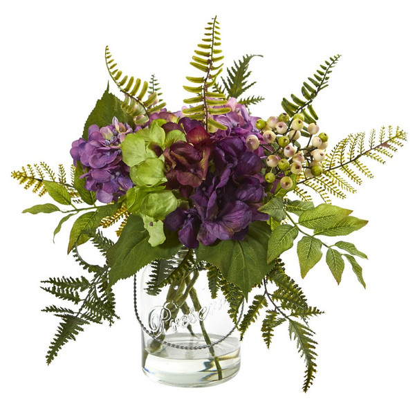 14" Hydrangea & Berry Artificial Arrangement 4239 By Nearly Natural