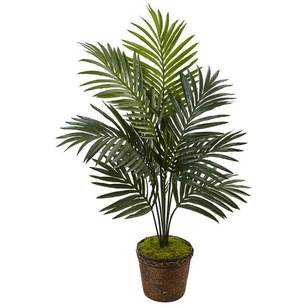 4' Kentia Palm Tree In Coiled Rope Planter 5993 By Nearly Natural