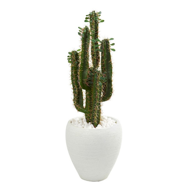 3' Cactus Artificial Plant In White Planter 6545 By Nearly Natural