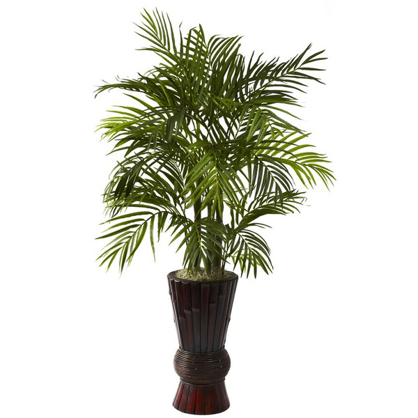 4' Areca With Bamboo Planter 6723 By Nearly Natural