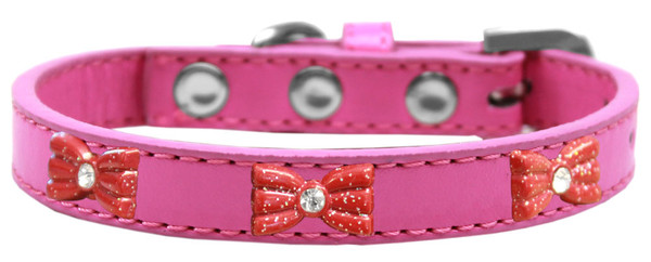 Red Glitter Bow Widget Dog Collar Bright Pink Size 12 631-10 BPK12 By Mirage