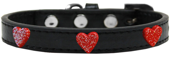 Red Glitter Heart Widget Dog Collar Black Size 12 631-12 BK12 By Mirage
