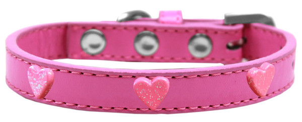Pink Glitter Heart Widget Dog Collar Bright Pink Size 20 631-13 BPK20 By Mirage
