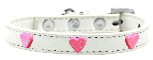 Pink Glitter Heart Widget Dog Collar White Size 16 631-13 WT16 By Mirage