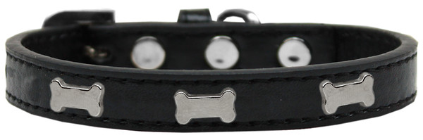 Silver Bone Widget Dog Collar Black Size 14 631-1 BK14 By Mirage