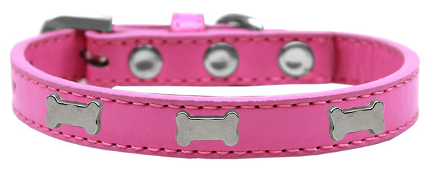 Silver Bone Widget Dog Collar Bright Pink Size 10 631-1 BPK10 By Mirage