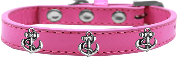Silver Anchor Widget Dog Collar Bright Pink Size 18 631-22 BPK18 By Mirage
