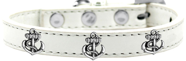 Silver Anchor Widget Dog Collar White Size 18 631-22 WT18 By Mirage