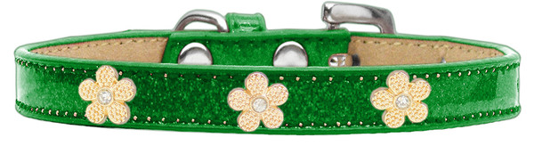 Gold Flower Widget Dog Collar Emerald Green Ice Cream Size 10 632-2 EG10 By Mirage