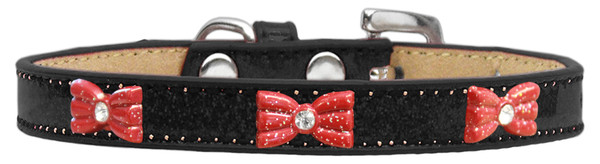 Red Glitter Bow Widget Dog Collar Black Ice Cream Size 14 633-10 BK14 By Mirage