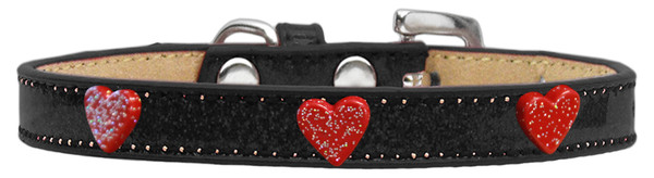 Red Glitter Heart Widget Dog Collar Black Ice Cream Size 20 633-12 BK20 By Mirage