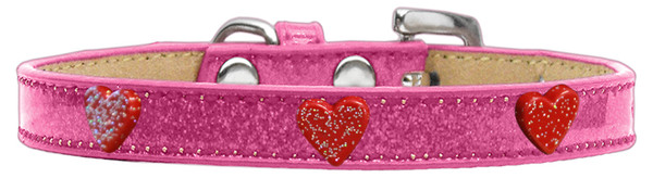 Red Glitter Heart Widget Dog Collar Pink Ice Cream Size 12 633-12 PK12 By Mirage