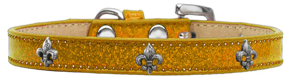 Silver Fleur De Lis Widget Dog Collar Gold Ice Cream Size 10 633-15 GD10 By Mirage